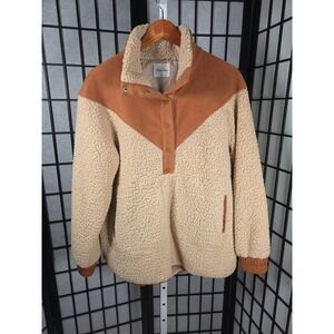 Petal Dew Oversized Womens Sherpa Fleece Pullover Colorblock Jacket Rust Cream S